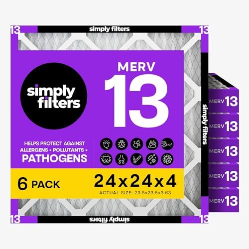 Simply 24x24x4 Air Filter, MERV 13, 6 Pack, Furnace Air Filter for HVAC (Actual Size: 23.5"x23.5"x3.63") DUST, Pet & Allergy Control by SimplyFilters