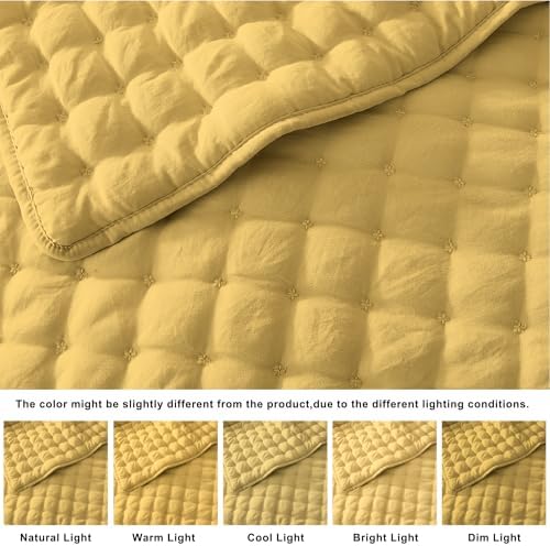 WDCOZY Twin Quit Size Bedding Sets with Pillow Sham, Lightweight Soft Bedspread Coverlet, Quilted Blanket Thin Comforter Bed Cover for All Season, 2 Pieces, 68x90 inches, Yellow - Image 2