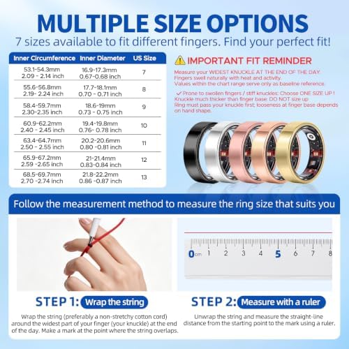 Smart Ring Fitness & Sleep Tracker HR Monitor (Gold, 7) - Image 2