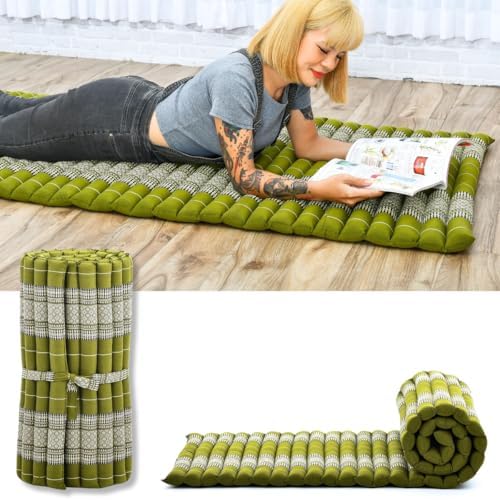 Leewadee - Foldable Floor Mattress - Japanese Roll Up Futon -Trifold Tatami Mat- Guest Floor Bed - Camping Mattress - Thai Massage Mat, Kapok Filled, 75 x 28 inches, Green by Leewadee