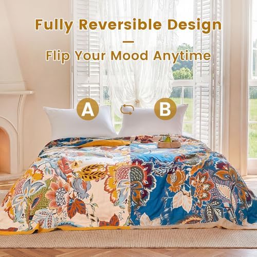 MSGKV Boho Throw Blanket 90"x108" 100% Cotton Floral Blanket King Bed Decor - Image 4