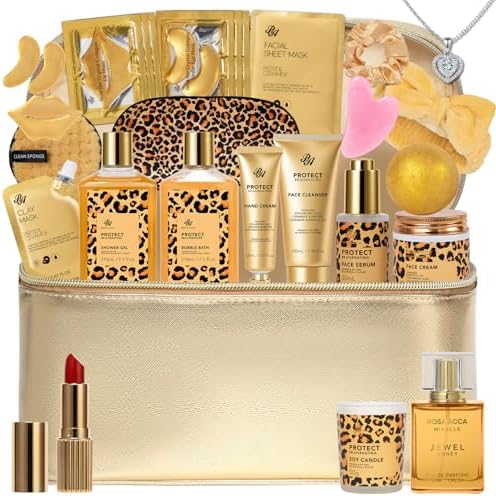 25 Pcs Mother's Day Gift, Honey & Almond Bath & Body Gift Set for Women, Hydrating Skin Care Kit, Spa Gift, Cosmetic Bag, Necklace, Anniversary, Christmas, Birthday, Valentines, Wife by RAROSAACCA
