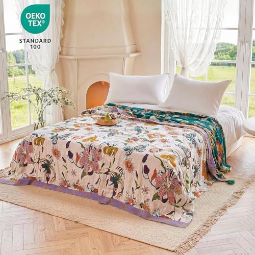 MSGKV Boho Throw Blanket 50"x60" 100% Cotton Butterfly Floral Blanket Couch - Image 6