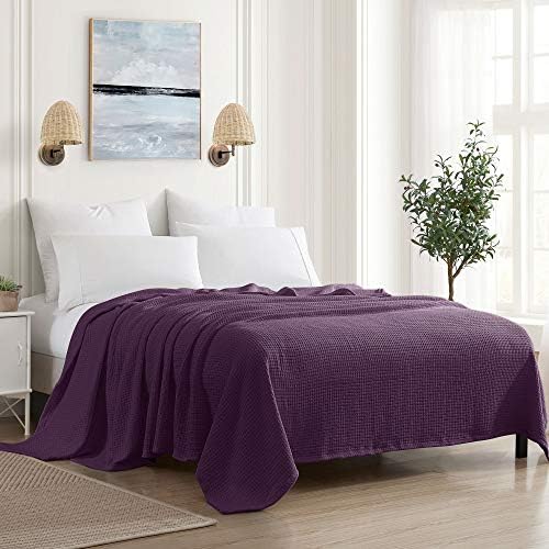 Sweet Home Collection 100% Fine Cotton Blanket Luxurious Weave Stylish Design Soft and Comfortable All Season Warmth, Full/Queen, Purple by SweetHomeCollection