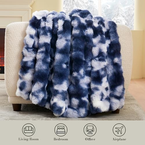 Amélie Home Faux Fur Throw Blanket for Couch, Ultra Soft Fuzzy Plush Bubble Throw for Sofa, Living Room & Home Decor, 50"x60", Tie-dye Blue - Image 2