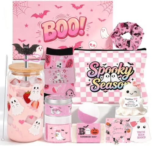 Pink Boo Basket Stuffers for Teens Girl Women, Halloween Spa Gift Basket by Ithmahco