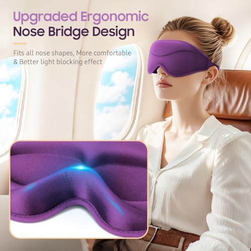 BeHoomi Sleep Mask, Premium Eye Mask for Sleeping, 3D Ergonomic Designed Sleeping Mask, Upgraded Light Blocking & Blindfold Sleep Masks for Women, Men (Purple) - Image 6