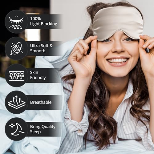 BOKOR Adjustable Silk Sleep Eye Mask for Women and Men, Luxury Mulberry Silk Eye Cover, Light-Blocking Improve Sleep Quality,with Travel Bag - Champagne - Image 6