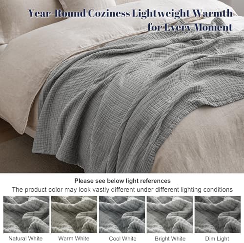 PHF 100% Cotton Muslin Throw Blanket 50" x 60", 4-Layer Lightweight Gauze Throw, Breathable Cloud-Soft Minimalist Blanket for Bed, Couch, Camping & Baby, Grey, Ideal Gift - Image 6