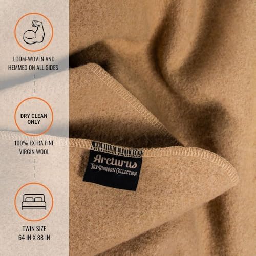 Arcturus Bighorn 100% Virgin Wool Blanket | Heirloom-Quality Wool Bedding for Home & Cabin | Warm, Thick & Durable (Twin Size, Flax) - Image 2