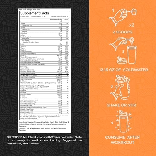 Max Muscle Arm Plus+ Anabolic Recovery Matrix | 25g Whey Protein, 8g Bcaas, 3g Creatine Monohydrate | Amino Acids, Antioxidants, Glutamine, Electrolytes (Orange Citrus Blast, 2.54 lb) - Image 2