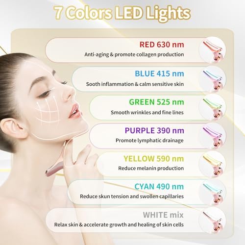 Face Light Therapy Device, Based on Triple Action LED, Thermal, and Vibration Technologies, Face and Neck Beauty Device with 7 Color LED for Home Use, Improve Skin(Glossy Pink) - Image 3