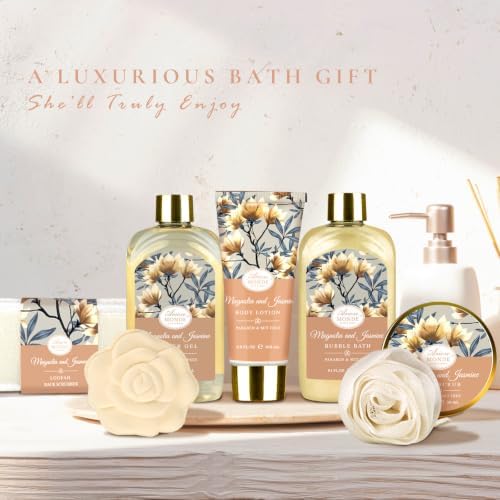 Gift Basket for Women, 8pcs Magnolia & Jasmine Spa Gift Baskets for Women - Image 3