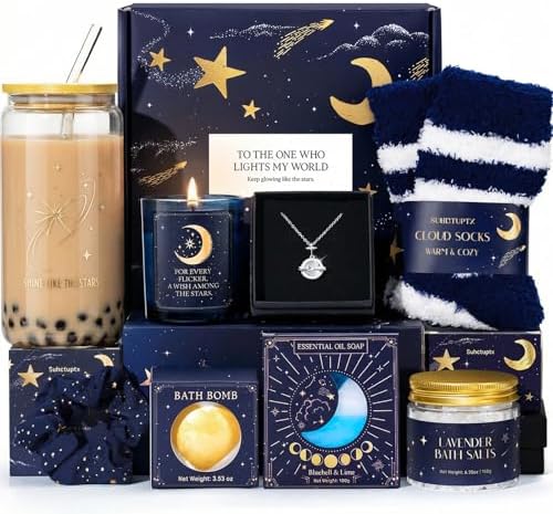 Suhctuptx Birthday Gifts for Women, Mothers Day Gifts for Mom, Starry Sky Spa Gift Basket with Universe Necklace, Self Care Gift Set for Her, Teacher Appreciation Gifts, Wife Sister Friend Boss Lady by SuhctuptxAccompanyUInLife