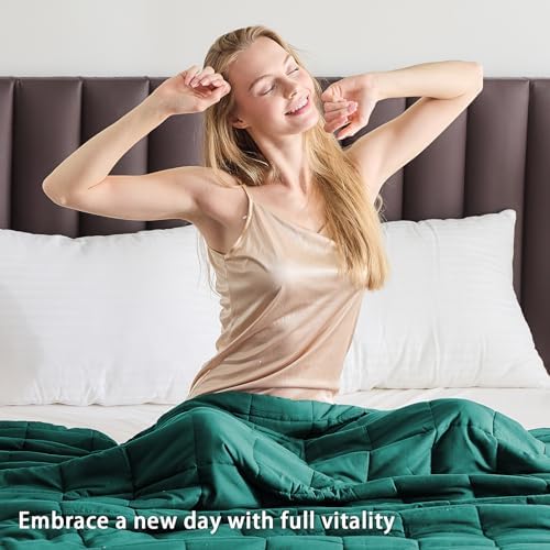 yescool Weighted Blanket for Adults (15 lbs, 48" x 72", Dark Green) Cooling Heavy Blanket for Sleeping Perfect for 140-160 lbs, Twin Size Breathable Blanket with Premium Glass Bead, Machine Washable - Image 5