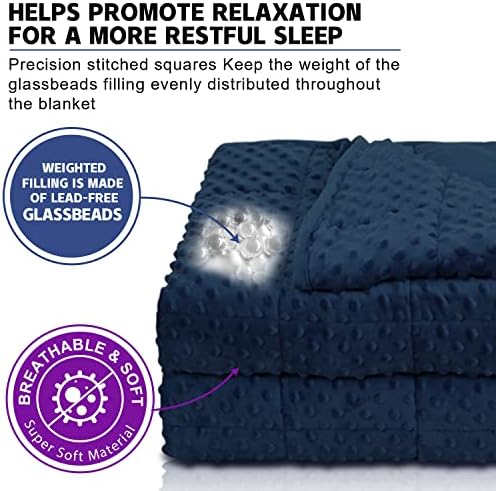 Huloo Sleep Weighted Blanket Queen 20lbs for Adult(60"×80",Navy Blue) Breathable Soft Minky Weighted Throw Blanket for All Season,Heavy Blanket with Premium Glass Beads - Image 3