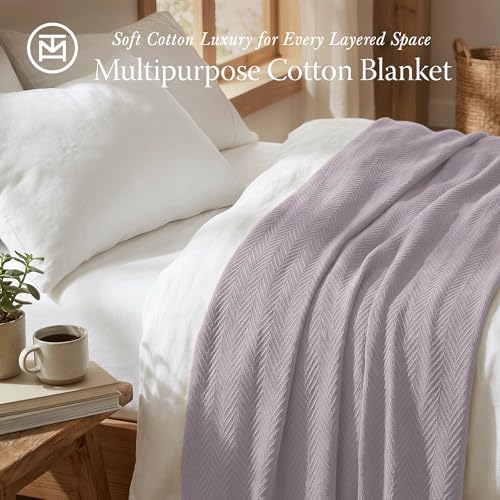 Threadmill Luxury 100% Cotton King Herringbone Blanket, Lilac - Image 2