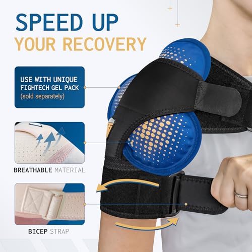 Shoulder Brace for Women & Men | Support for Torn Rotator Cuff & Other Shoulder Injury - Ac Joint, Dislocated, Separated, Frozen Shoulder | Neoprene Compression Wrap | by FIGHTECH (BLK, S-M) - Image 2