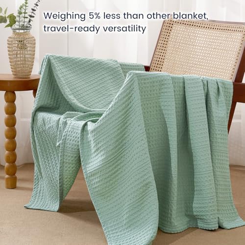 PHF Lightweight Waffle Weave Throw Blanket 50"x 60", Soft Woven Summer Blanket for Hot Sleepers - Aesthetic Home Decor for Couch Bed Sofa, Pet Friendly, Sage Green - Image 6