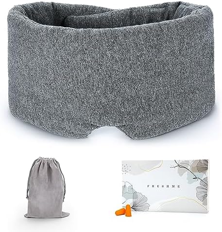 FRESHME Cotton Eye Mask for Sleeping in Gift Box - Soft and Adjustable Extensions Sleep Mask with Earplugs and Pouch for Women and Men, Blackout Cover for Night Travel Relaxation by FRESHME