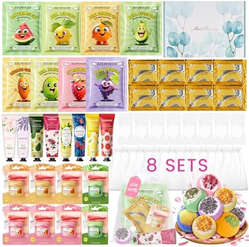 56Pcs Spa Party Supplies Set,Including 8 Spa Kits with Facial Masks Eye Patches Hand Cream Lip Balm Foot Bath Bombs,Ideal Gift for Sleepover,Spa Day,Slumber & Birthday Party Favors by Unknown