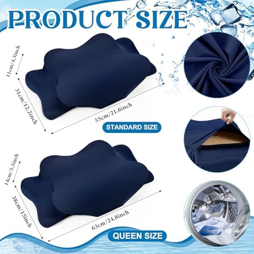Hahafelt Cooling Cervical Pillowcase Cover with Envelope Closure (Only Pillow Case) Ergonomic Neck Pillowcase Smooth Soft Cool Pillow Cover for Side Back Stomach Sleepers(Dark Blue,Standard Size) - Image 2