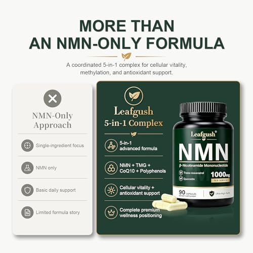 NMN Supplement, NAD+ Precursor Support 1000mg 5-in-1 Complex with 600mg Nicotinamide Mononucleotide and TMG 200mg, Trans-Resveratrol, Quercetin, CoQ10 for Cellular Energy, Antioxidant Support - Image 3