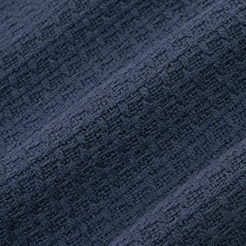 100% Fine Cotton Luxurious Basket Weave Blanket, Navy, Full/Queen Size (Pack of 6) - Image 3