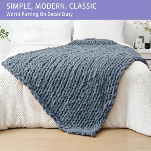 Bigacogo Chunky Knit Throw Blanket for Couch, 40x60 inches, Cold Sea Blue - Image 3
