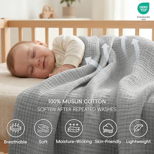David's Home 100% Natural Cotton Muslin Blanket King Size, 4-Layer Soft Breathable Lightweight Cozy Throw Guaze for Hot Sleepers, 3D Bubble Room Decor for Bed Couch, Giftable, Dark Grey, 108"x90" - Image 2