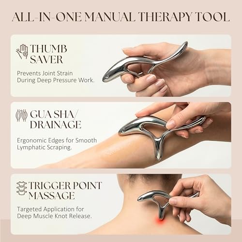 Trigger Point Massage Tool, Gua Sha Tool for Deep Tissue Massage & Fascia Release, Metal Muscle Scraper, Stainless Steel Thumb Saver, Acupressure Myofascial Release Tool, Full Body Pain Relief - Image 2