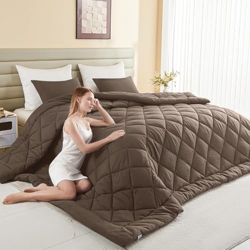 132x120 Alaskan King Comforter, Extra Large King Size Comforter Oversized, All Season Soft Lightweight Quilt Down Alternative Duvet Insert with 8 Corner Tabs(120x132, Brown) by MIOTO