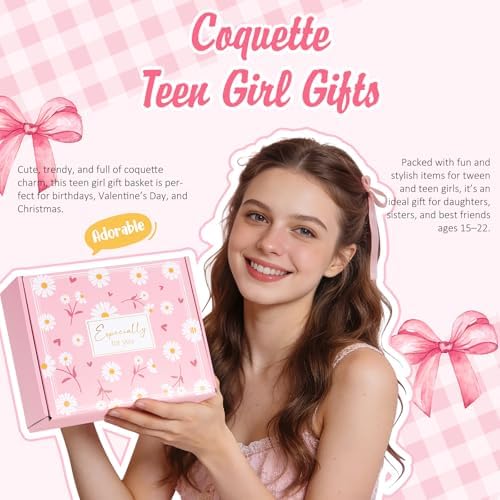 Gifts for Teenage Girls, Teen Girl Gifts Trendy Stuff, Birthday Gifts Preppy Valentines Day Gift for Teen Girls Coquette Cute Set for Girly Tween 12-14 Sweet 16-18 Daughter Sister Niece Friend Pink - Image 2