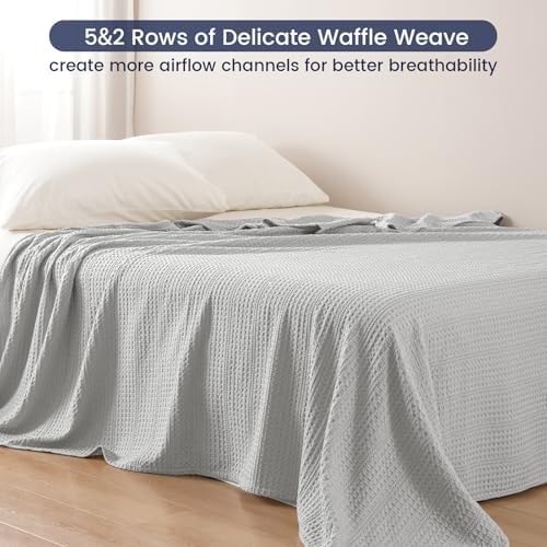 PHF Lightweight Waffle Weave Blanket Twin Size 66"x 90", Soft Woven Summer Blanket for Hot Sleepers - Aesthetic Home Decor for Couch Bed Sofa, Pet Friendly, Light Grey - Image 4