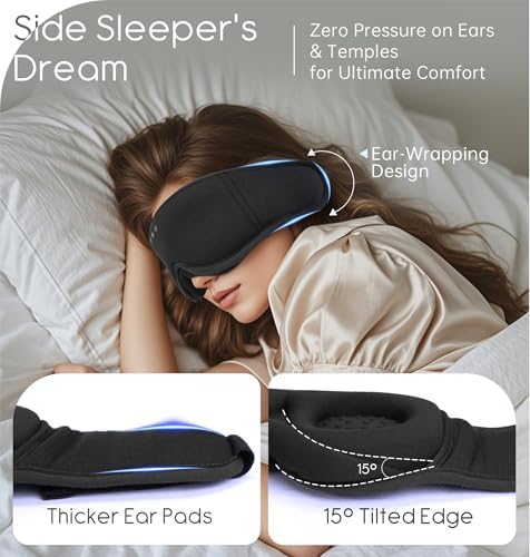 Sleep Mask with Headphones Bluetooth 5.4, TOPOINT 3D Eye Mask Blackout with Soft Bamboo Cotton for Side Sleepers Women Men, Sleep Headphones Earphones HD Speaker Microphone for Travel Meditation Gift - Image 5