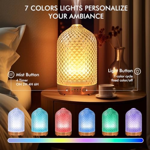 Essential Oil Diffuser for Home- 200ml Aromatherapy Diffuser for Essential Oils with 4 Timer, 7 Color LED Lights Waterless Auto Shut-Off for Home Office Décor Gifts for Women - Image 2