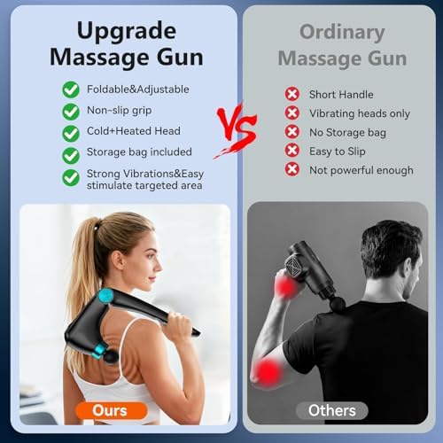 Foldable Heat Cold Massage Gun, 9 Speeds 10 Heads Cordless Handheld Percussion Massagers, Portable Electric Muscle Pain Relief Massager Gifts for Men Women Dad - Image 5