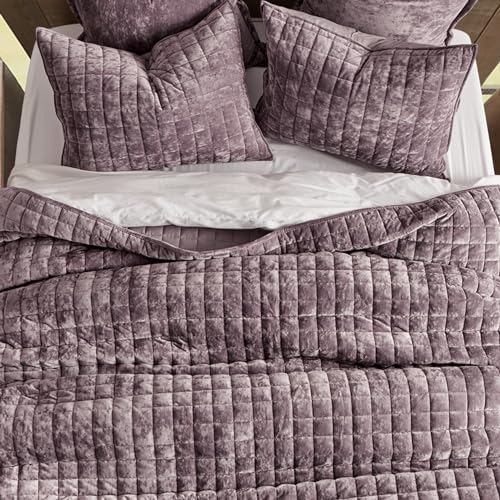 RECYCO Channel Box Stitch Velvet Quilt Set, King Size, Purple - Image 3
