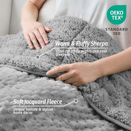 Fleece Weighted Blanket for Adults 60" x 80" 20lbs Fuzzy Blankets, Grey - Image 2