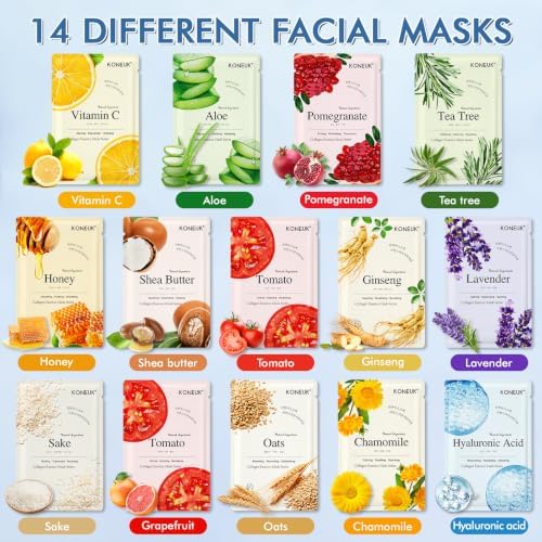 KONEUK 14 Pack Sheet Face Masks Skincare, Hydrating Face Masks for Dry Skin - Image 3
