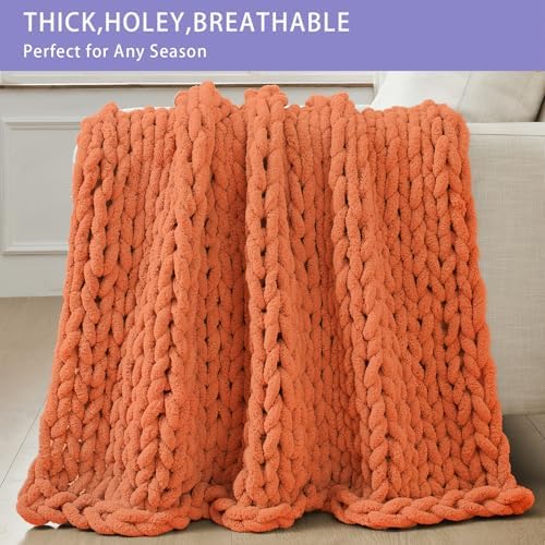 Bigacogo Chunky Knit Throw Blanket for Couch, 40x60 inches, Terracotta - Image 4
