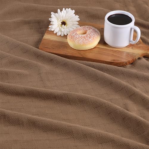 Superior Basketweave Cotton Blanket, Basket Weave Design, Soft, Comfy Cover for Bed, Bedding, Bedroom, Couch Throw, Lounging, Modern Boho Medium Weighted Blankets, Throw Size, Taupe - Image 7