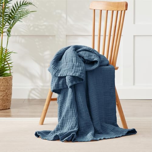 100% Cotton Muslin Blanket 50" x 60", Breathable and Lightweight Cotton Throw Blankets for Couch, Soft Cooling Summer Gauze Blanket for Adults All Season, Grayish Blue - Image 2