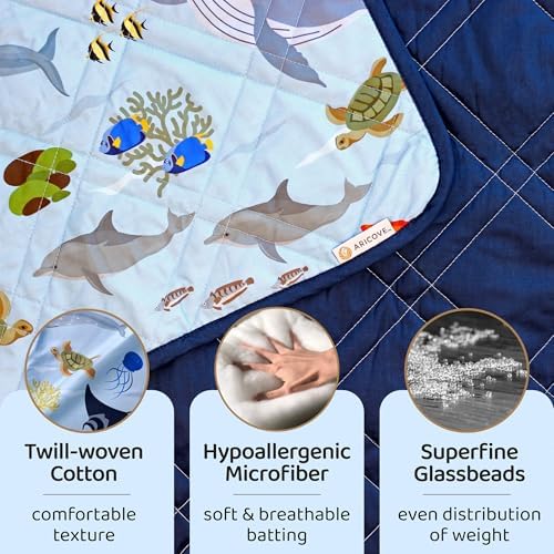 Aricove Weighted Blanket Kids, 7 lb, 40x60 inches, Small Twin Size, Soft Cotton, Machine Washable, Blue/Ocean Animals - Image 3