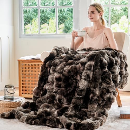 BENVWE Fluffy Faux Fur Throw Blanket for Couch, Soft Plush Thick Cozy Fuzzy Luxury Minky Bubble Blanket for Home Living Room Decor Gift for Women, Tie-dye Coffee, 50" x 60", 1100GSM - Image 4
