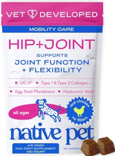 Native Pet Mobility Care - Hip & Joint Supplement for Dogs - UC-II Collagen, Egg Shell Membrane & Hyaluronic Acid - Dog Joint Supplement Chews Supports Cartilage, Mobility & Flexibility - 120 Chews by NativePet