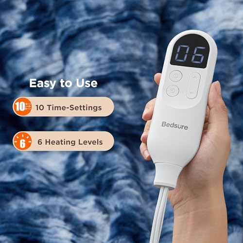 Bedsure Faux Fur Heated Blanket Full Size, Fast Heating Electric Blanket Full Size with 6 Heating Levels & 10 Time Settings, Cozy Gifts for Women Men (72x84 inches, Denim Blue) - Image 4
