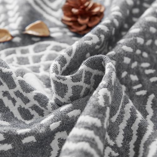 jinchan 100% Cotton Muslin Blanket Twin Boho Throw Blanket 60x80 Gray - Image 4