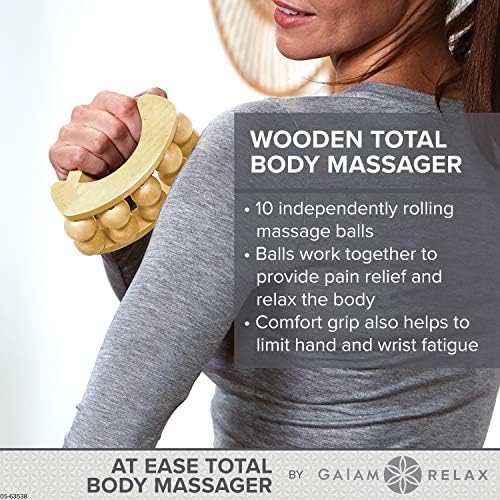 Gaiam Relax Massage Ball Roller, Handheld Wooden Tool - Image 2