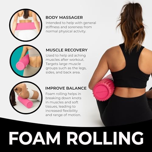 Oceanfoam Tidal Roller - Hot Pink - Muscle Massage Foam Roller for Back Pain & Stretching - Firm and Ergonomic Wide Wave Textured - Yoga, Athletics, & Wellness - Full Size, 20" x 5" - Image 4